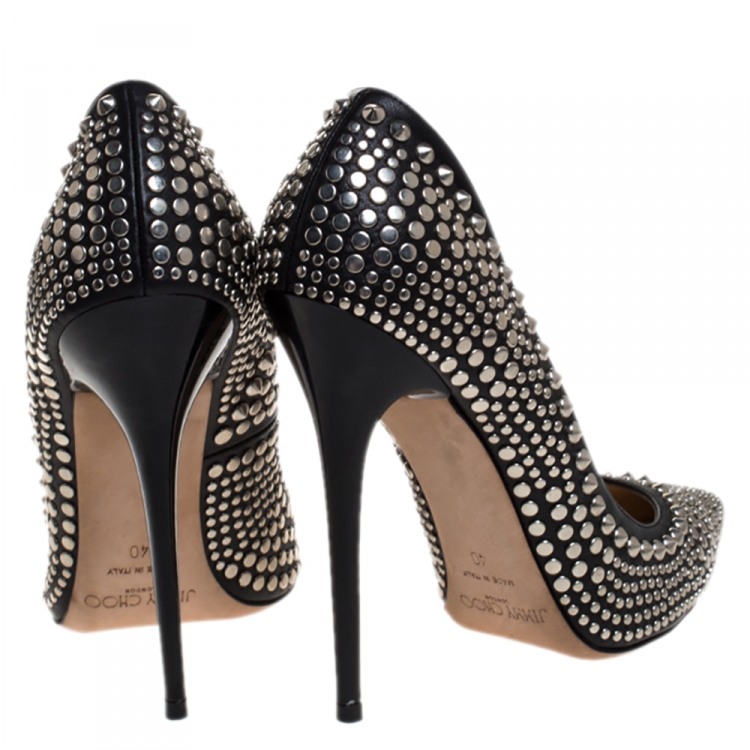 Pre Owned Jimmy Choo Black Suede Anouk Studded Pointed Toe Pumps Size 39.5