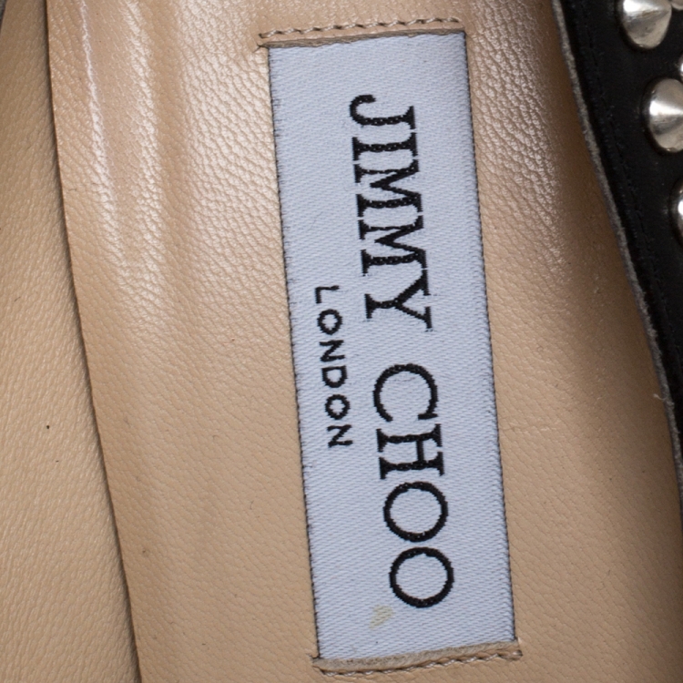 Pre Owned Jimmy Choo Black Suede Anouk Studded Pointed Toe Pumps Size 39.5