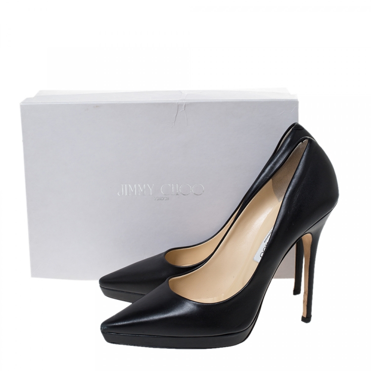Pre Owned Jimmy Choo Black Leather Pointed Toe Pumps Size 39