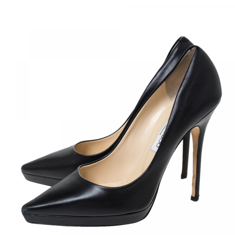 Pre Owned Jimmy Choo Black Leather Pointed Toe Pumps Size 39