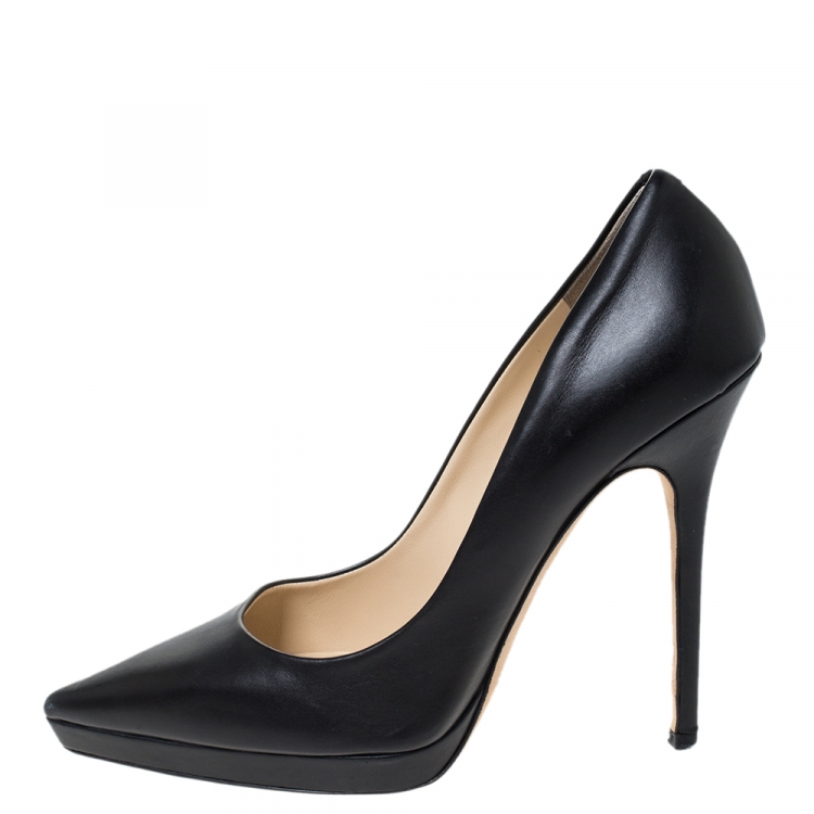 Pre Owned Jimmy Choo Black Leather Pointed Toe Pumps Size 39