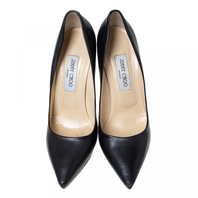 Pre Owned Jimmy Choo Black Leather Pointed Toe Pumps Size 39