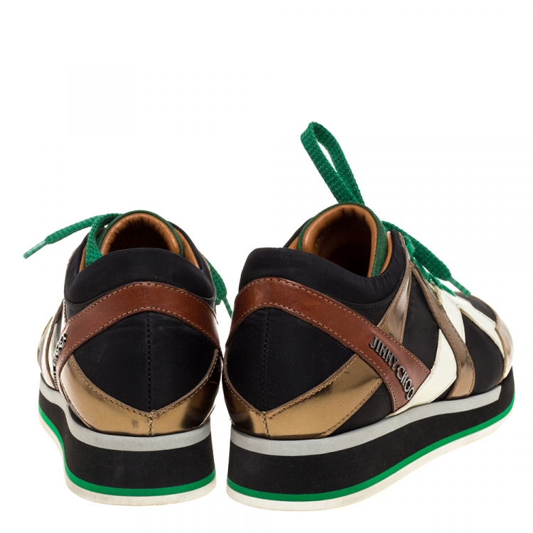مملوكة مسبقًا Jimmy Choo Multicolor Leather, Suede and Fabric London Sneakers Size 37