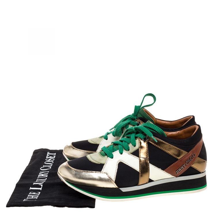 مملوكة مسبقًا Jimmy Choo Multicolor Leather, Suede and Fabric London Sneakers Size 37