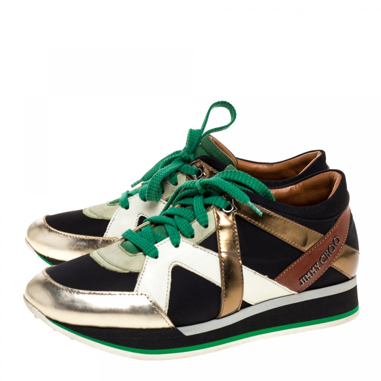 مملوكة مسبقًا Jimmy Choo Multicolor Leather, Suede and Fabric London Sneakers Size 37