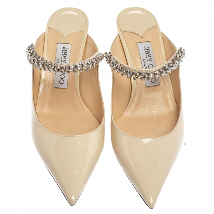Jimmy Choo White Patent Leather Bing 65 Crystal Embellished Pointed Toe ...
