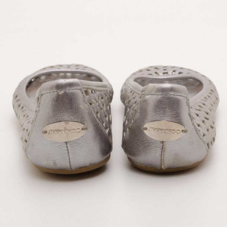 Pre Owned Jimmy Choo Metallic 'Wells' Confetti Cutout Flats Size 37.5