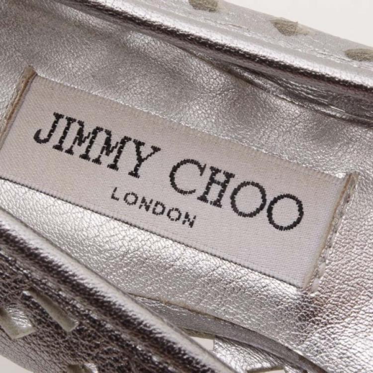 Pre Owned Jimmy Choo Metallic 'Wells' Confetti Cutout Flats Size 37.5