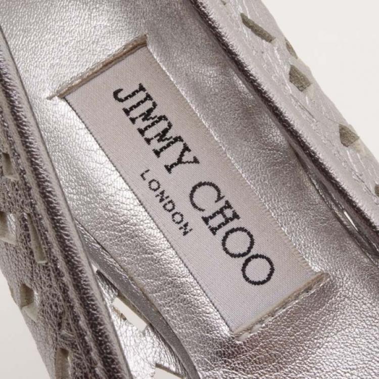 Pre Owned Jimmy Choo Metallic 'Wells' Confetti Cutout Flats Size 37.5