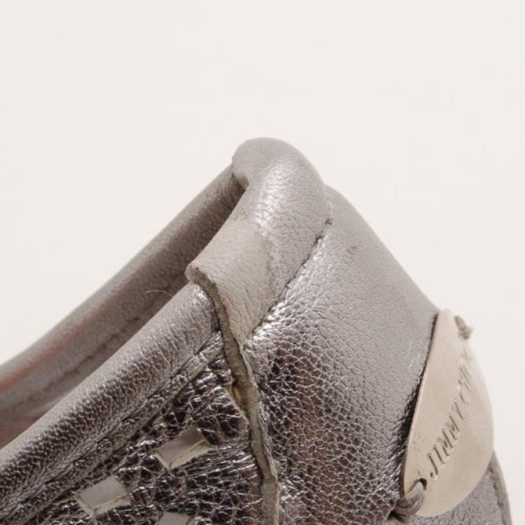 Pre Owned Jimmy Choo Metallic 'Wells' Confetti Cutout Flats Size 37.5