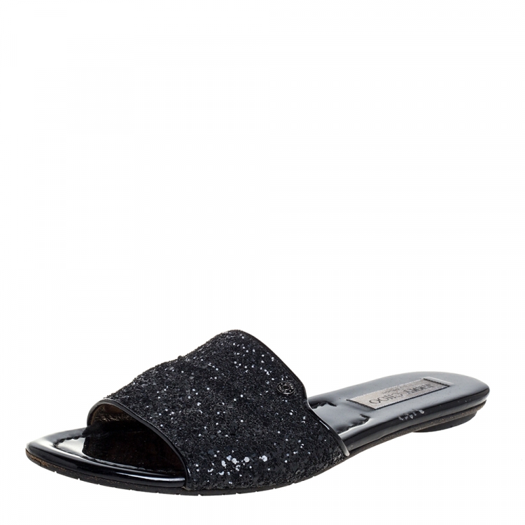 black glitter slides