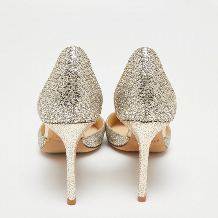 Pre Owned Jimmy Choo Silver/Gold Lurex Fabric Addison Pumps Size 37