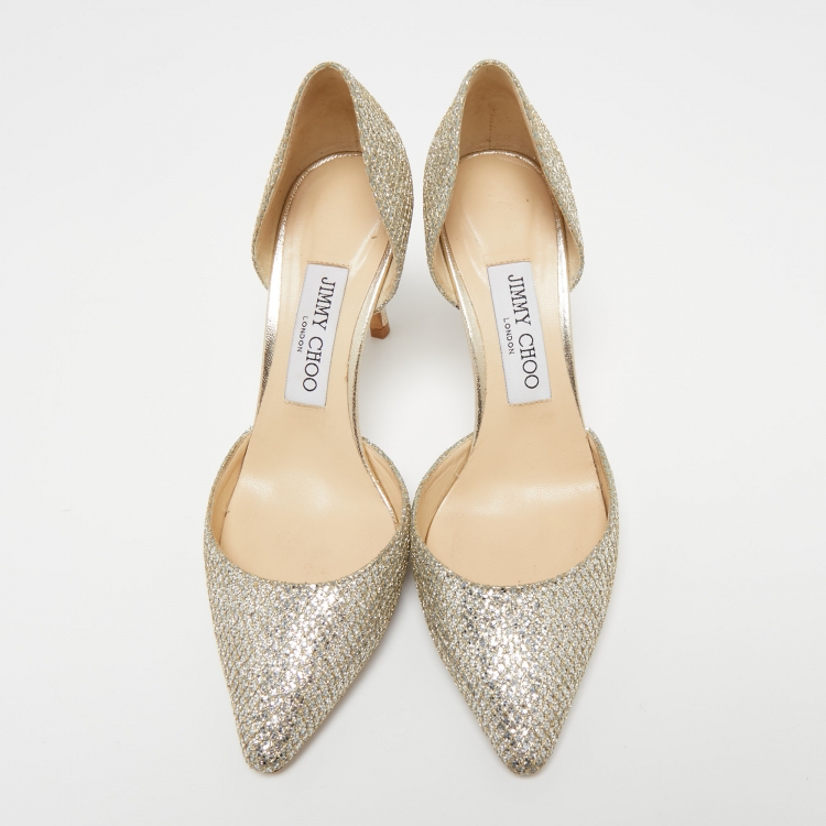 Pre Owned Jimmy Choo Silver/Gold Lurex Fabric Addison Pumps Size 37