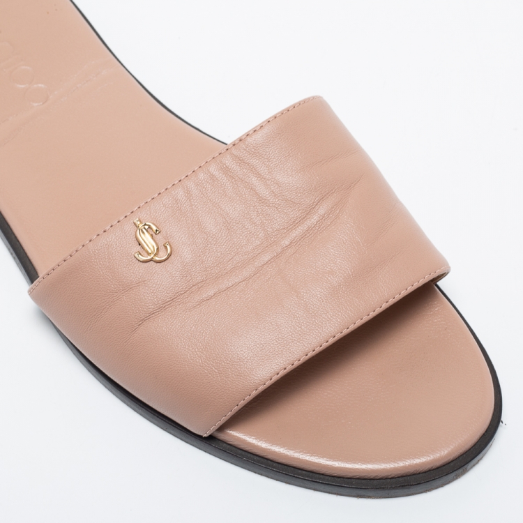 Pre Owned Jimmy Choo Dusty Pink Leather Minea Flat Slides Size 39.5