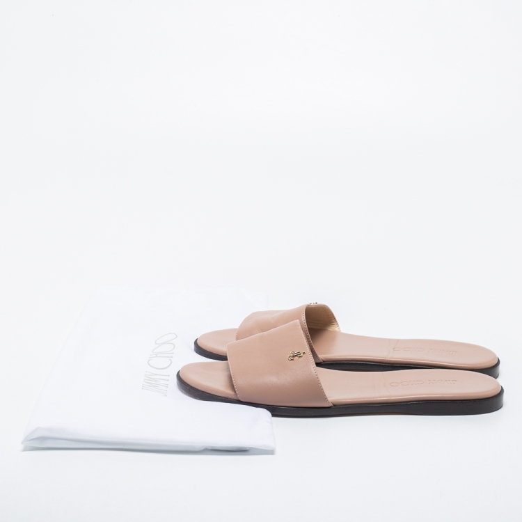 Pre Owned Jimmy Choo Dusty Pink Leather Minea Flat Slides Size 39.5