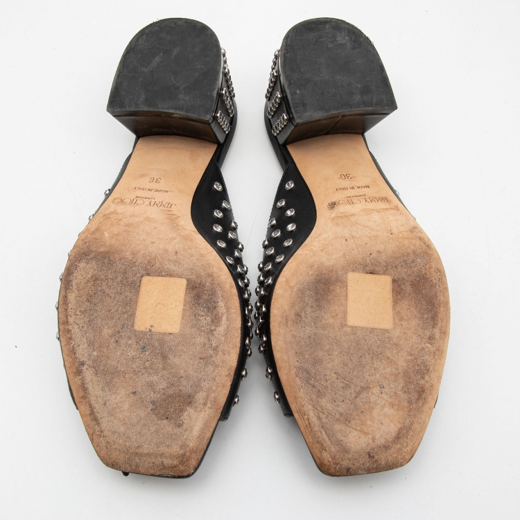 Pre Owned Jimmy Choo Black Leather Mule  Sandals Size 36