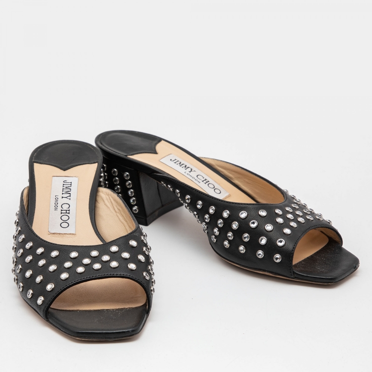 Pre Owned Jimmy Choo Black Leather Mule  Sandals Size 36