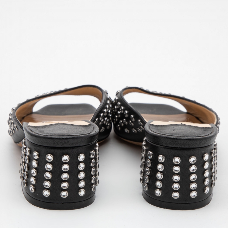 Pre Owned Jimmy Choo Black Leather Mule  Sandals Size 36