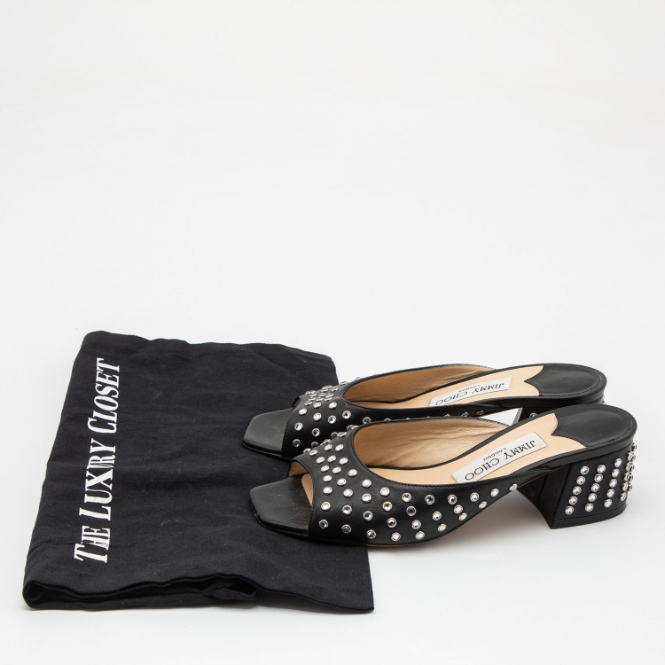 Pre Owned Jimmy Choo Black Leather Mule  Sandals Size 36