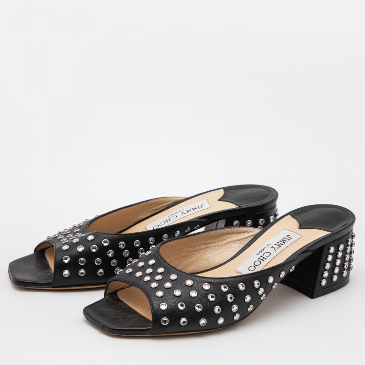 Pre Owned Jimmy Choo Black Leather Mule  Sandals Size 36