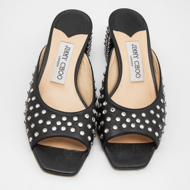 Pre Owned Jimmy Choo Black Leather Mule  Sandals Size 36