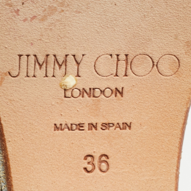 Pre Owned Jimmy Choo Gold Leather Prima Wedge Slide Sandals Size 36