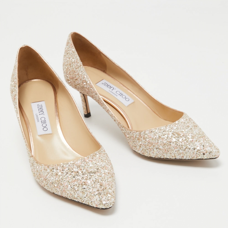 مملوكة مسبقًا Jimmy Choo Metallic Coarse Glitter Romy Pumps Size 39.5
