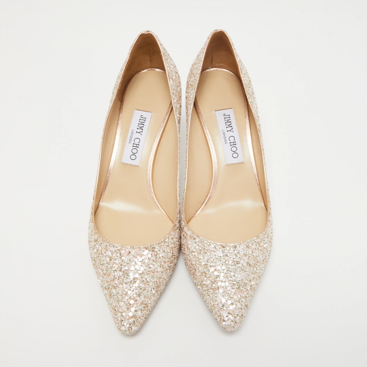 مملوكة مسبقًا Jimmy Choo Metallic Coarse Glitter Romy Pumps Size 39.5