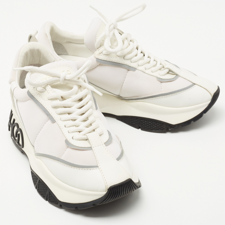 Pre Owned Jimmy Choo White Leather and Neoprene Raine Sneakers Size 37
