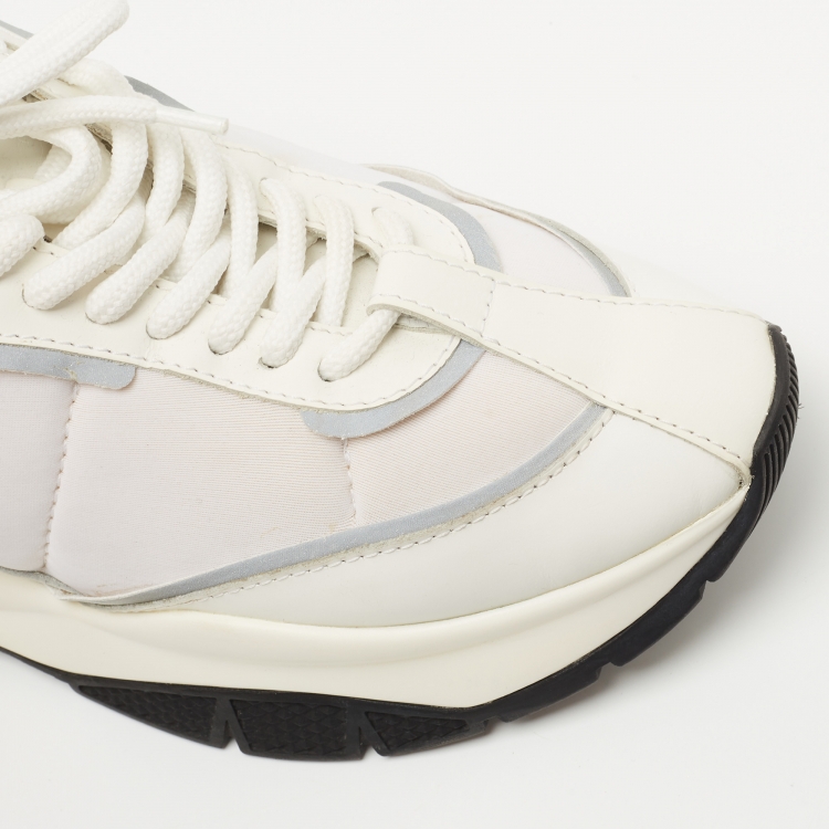 Pre Owned Jimmy Choo White Leather and Neoprene Raine Sneakers Size 37