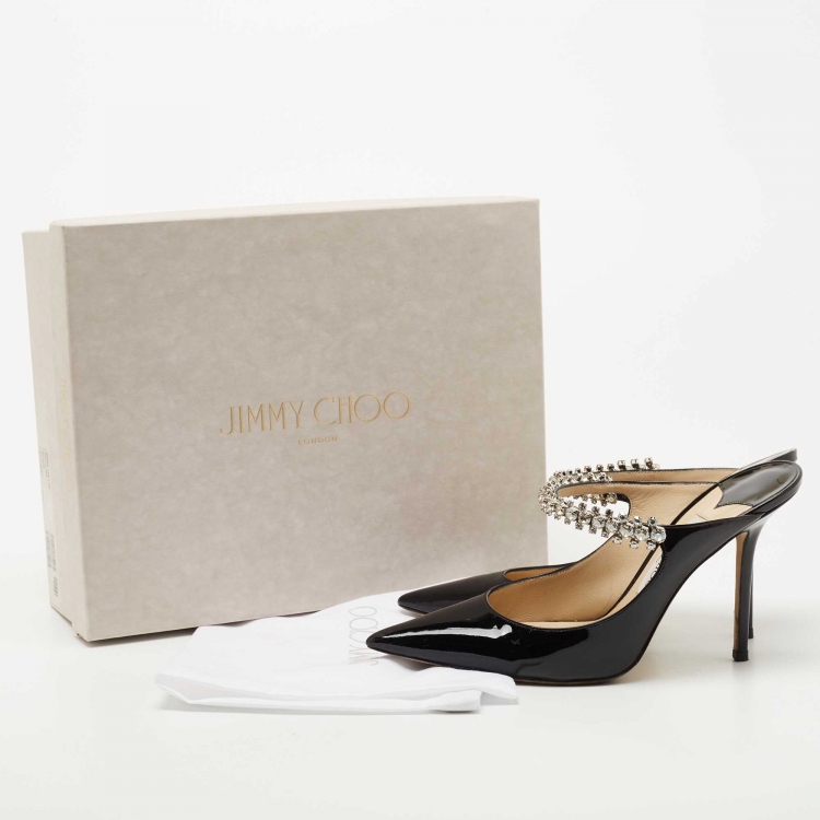Pre Owned Jimmy Choo Black Patent Crystal Embellished Bing Sandals Size 39