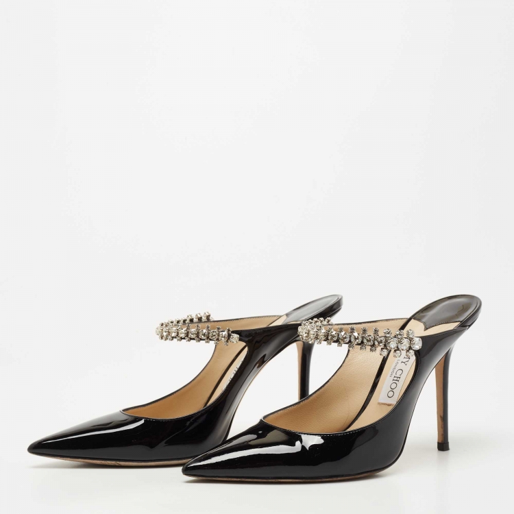 Pre Owned Jimmy Choo Black Patent Crystal Embellished Bing Sandals Size 39