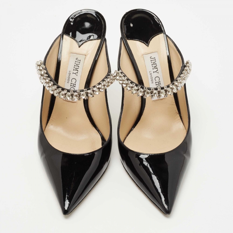 Pre Owned Jimmy Choo Black Patent Crystal Embellished Bing Sandals Size 39