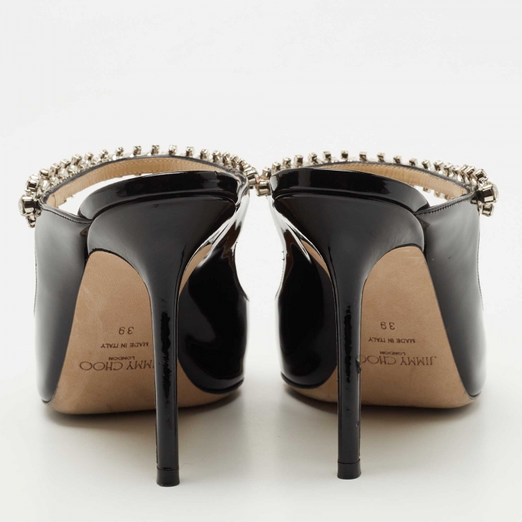Pre Owned Jimmy Choo Black Patent Crystal Embellished Bing Sandals Size 39