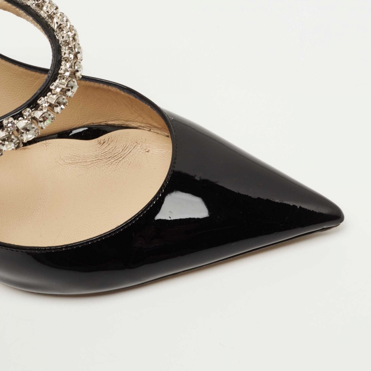 Pre Owned Jimmy Choo Black Patent Crystal Embellished Bing Sandals Size 39