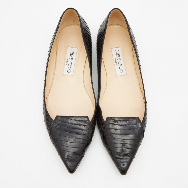 Pre Owned Jimmy Choo Black Python Attila Ballet Flats Size 39