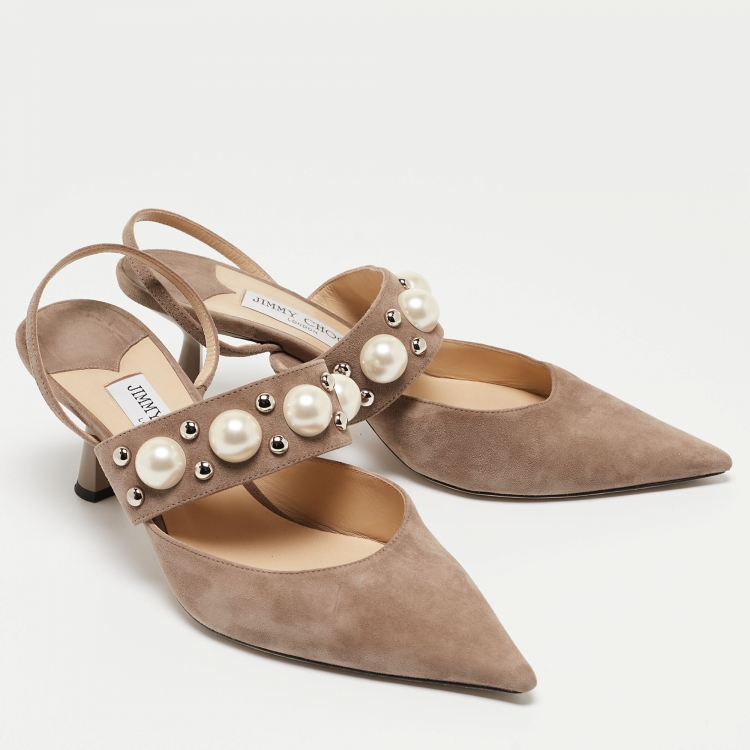 مملوكة مسبقًا Jimmy Choo Etoupe Grey Suede Breslin Slingback Pumps Size 40