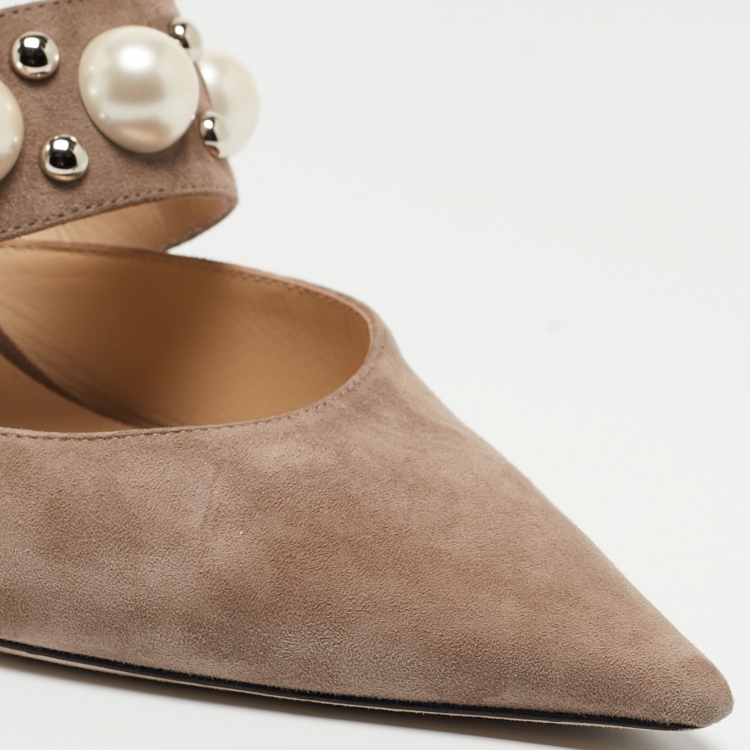 مملوكة مسبقًا Jimmy Choo Etoupe Grey Suede Breslin Slingback Pumps Size 40