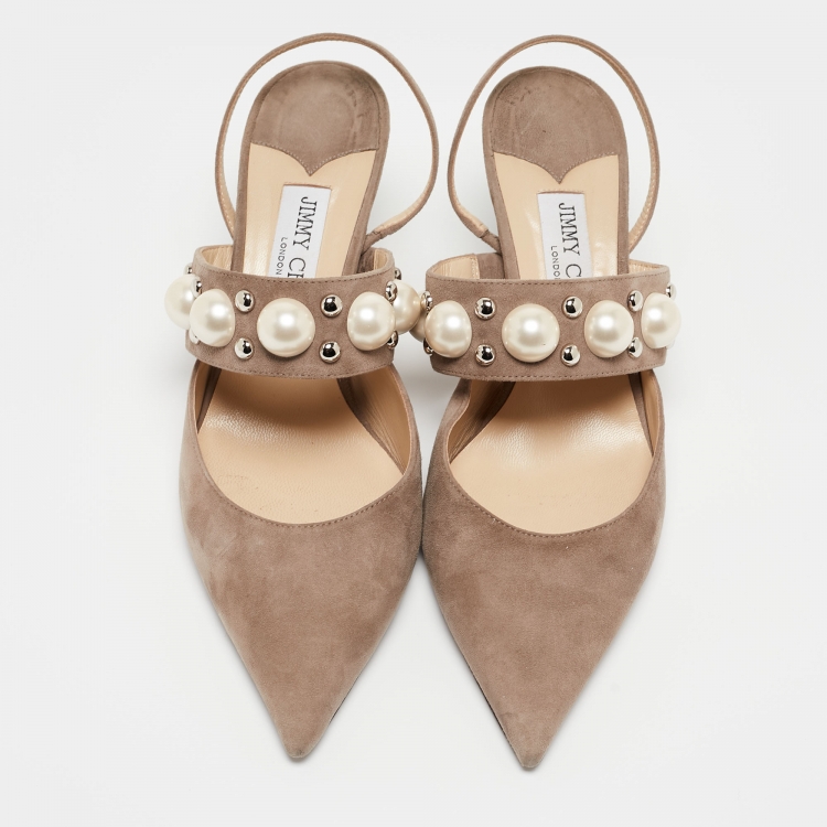 مملوكة مسبقًا Jimmy Choo Etoupe Grey Suede Breslin Slingback Pumps Size 40