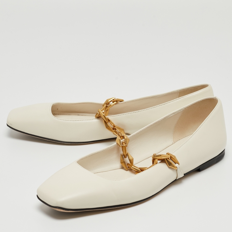 Pre Owned Jimmy Choo Off White Leather Diamond Tilda Ballet Flats Size 38
