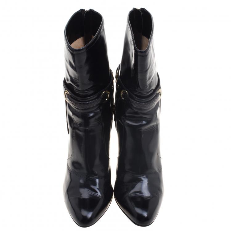 Pre Owned Jimmy Choo Black Leather Metal Heel Ankle Boots Size 36