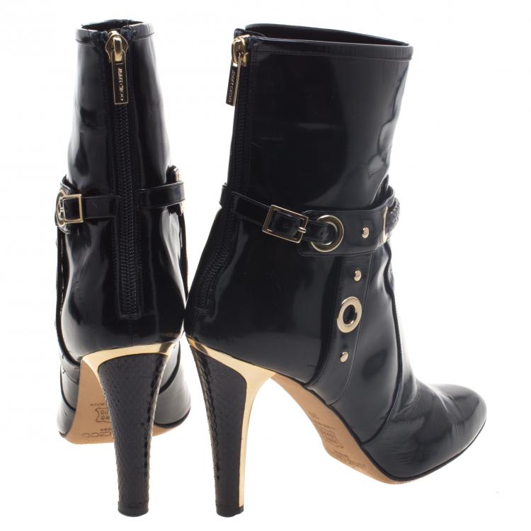 Pre Owned Jimmy Choo Black Leather Metal Heel Ankle Boots Size 36