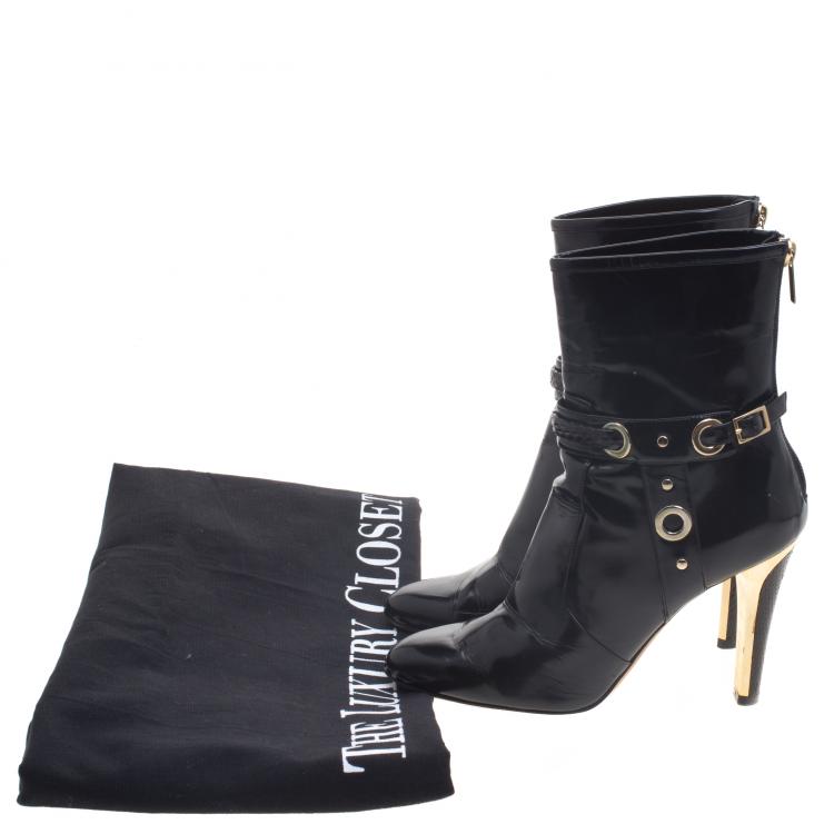 Pre Owned Jimmy Choo Black Leather Metal Heel Ankle Boots Size 36