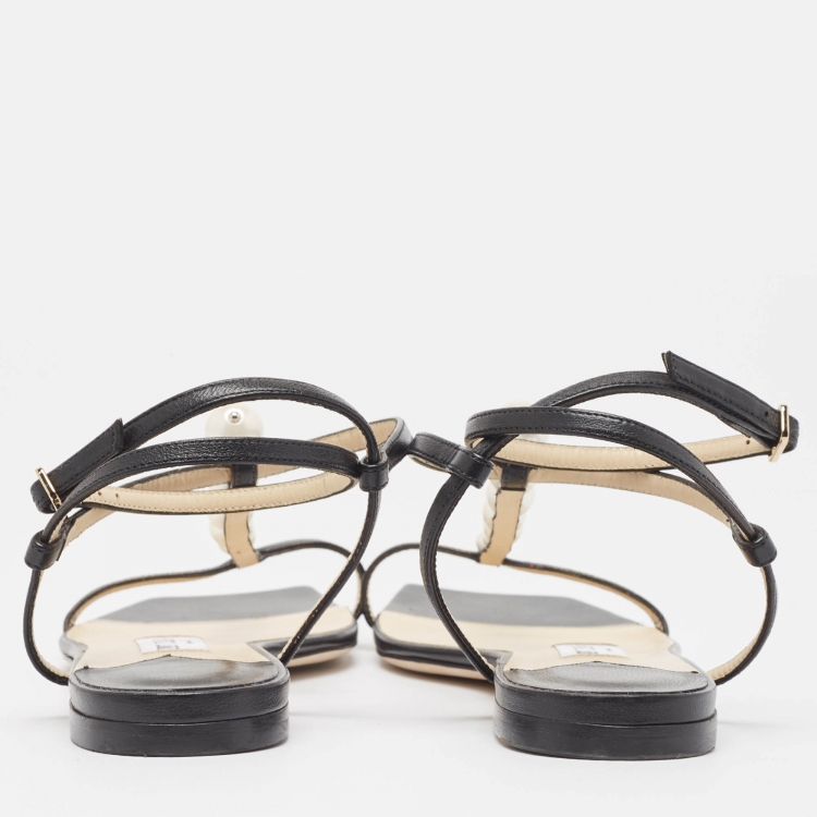 Pre Owned Jimmy Choo Black Leather Flat Slides Size 39