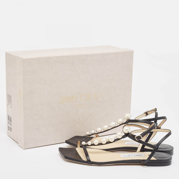 Pre Owned Jimmy Choo Black Leather Flat Slides Size 39