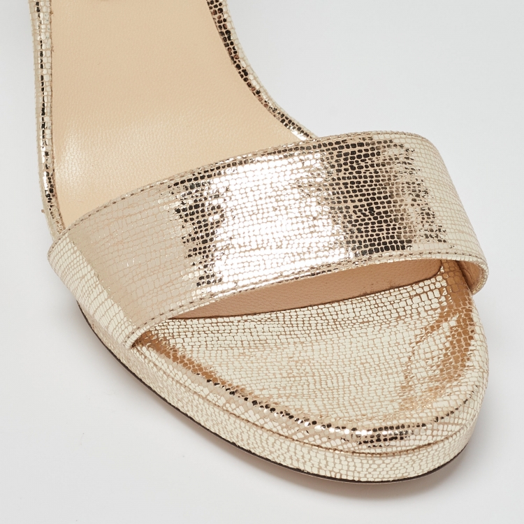 Pre Owned Jimmy Choo Gold Texture Leather  Ankle Strap Sandals Size 38.5
