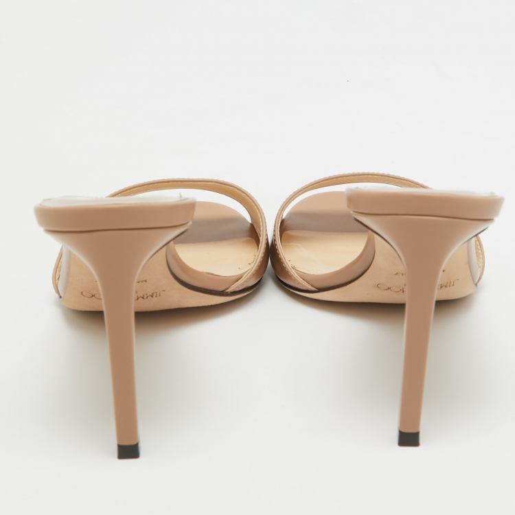 Pre Owned Jimmy Choo Beige Leather Stacey Slide Sandals Size 37