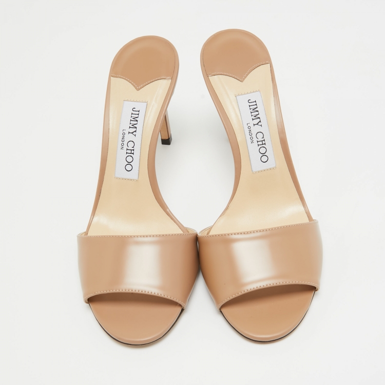 Pre Owned Jimmy Choo Beige Leather Stacey Slide Sandals Size 37