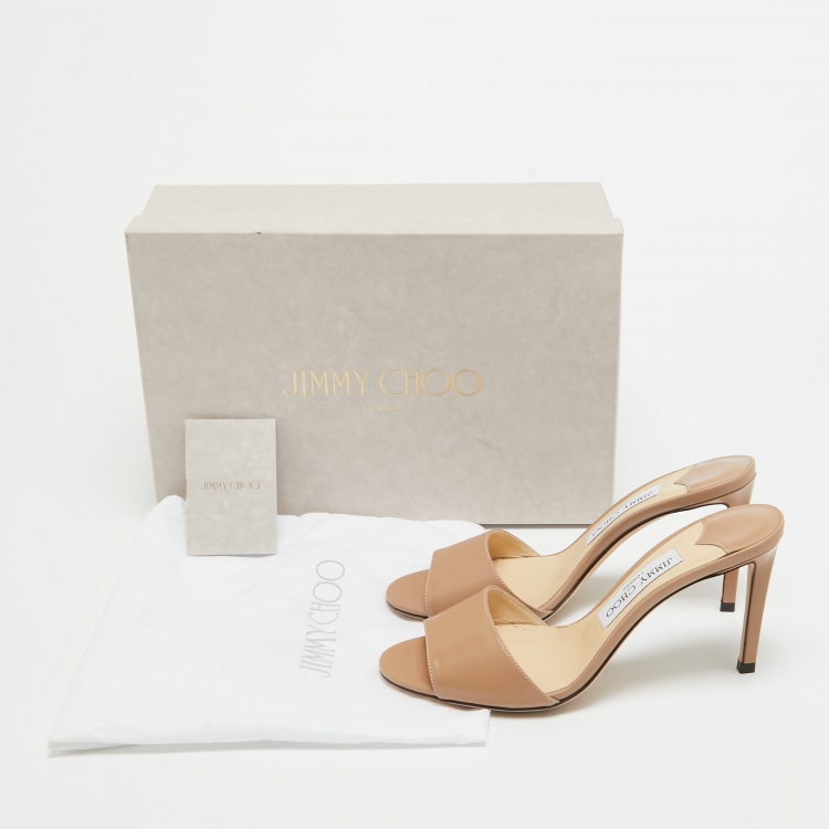 Pre Owned Jimmy Choo Beige Leather Stacey Slide Sandals Size 37