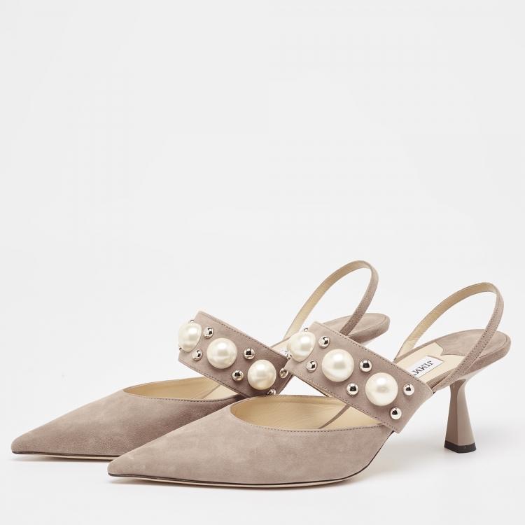 Pre Owned Jimmy Choo Beige Suede Slingback Pointed Toe Slingback Pumps Size 41 